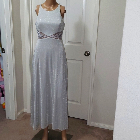 Bari Jay xs slinky silver maxi adorned with pearls mesh panels vintage - Picture 1 of 9